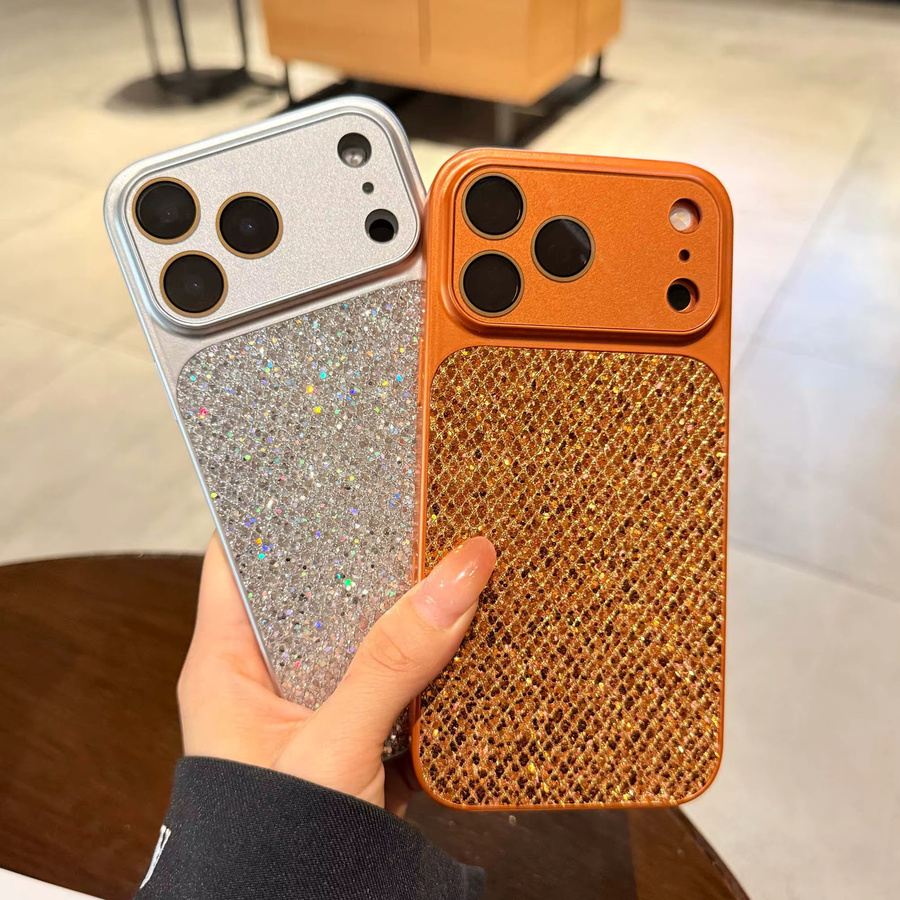 HKNR Glitzer Handyhülle mit Kameraobjektivschutz für iPhone 11 bis iPhone 17 Pro Max in Silber - Bild 1