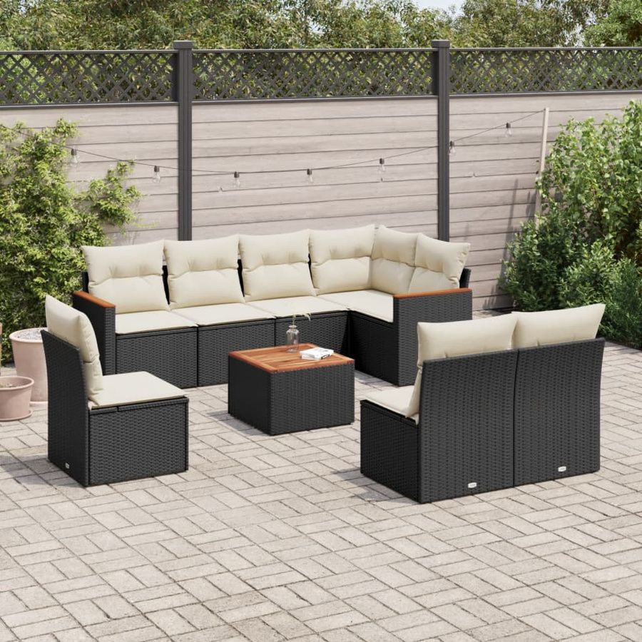vidaXL 9-teiliges Garten-Sofagarnitur Set in L-Form aus schwarzem Poly-Rattan mit UV-beständigen Kissen - Bild 3