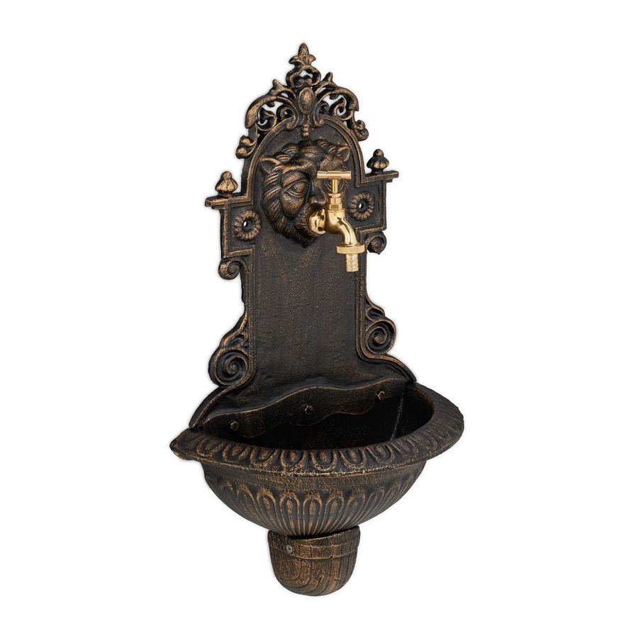 Relaxdays Wandbrunnen Wasserspeier aus Gusseisen in Messing Bronze, B/T/H: 61 x 35 x 18 cm - Bild 2
