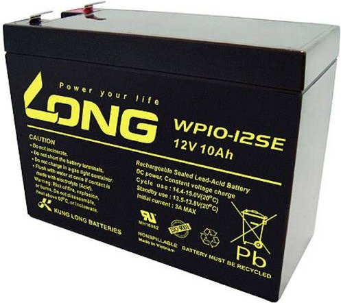 Long WP10-12SE Bleiakku 12V 10Ah Blei-Vlies AGM mit 6,35 mm Flachsteckern, B/H/T: 151 x 118 x 65 mm, Schwarz - Bild 1