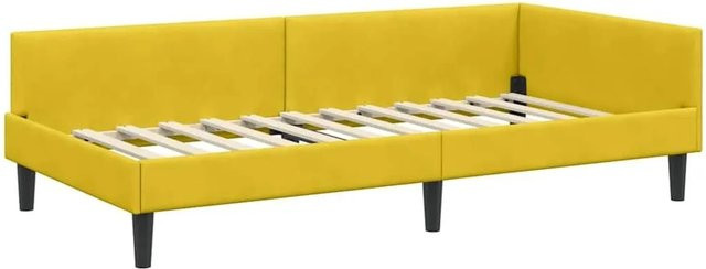 vidaXL Eckbettgestell mit Kopfteil in Gelb, Stoff und Holz, B/T/H: 90 x 200 x 104 cm - Bild 1
