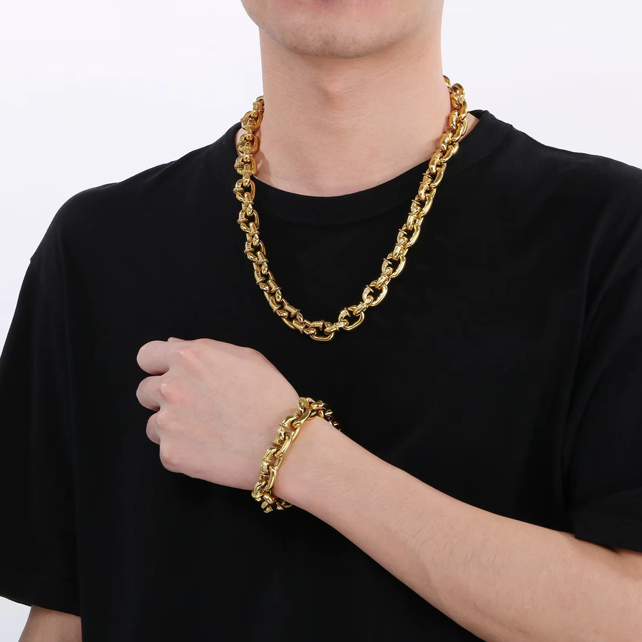 Fongten Halskette Edelstahl, Gold, Herren - Bild 2