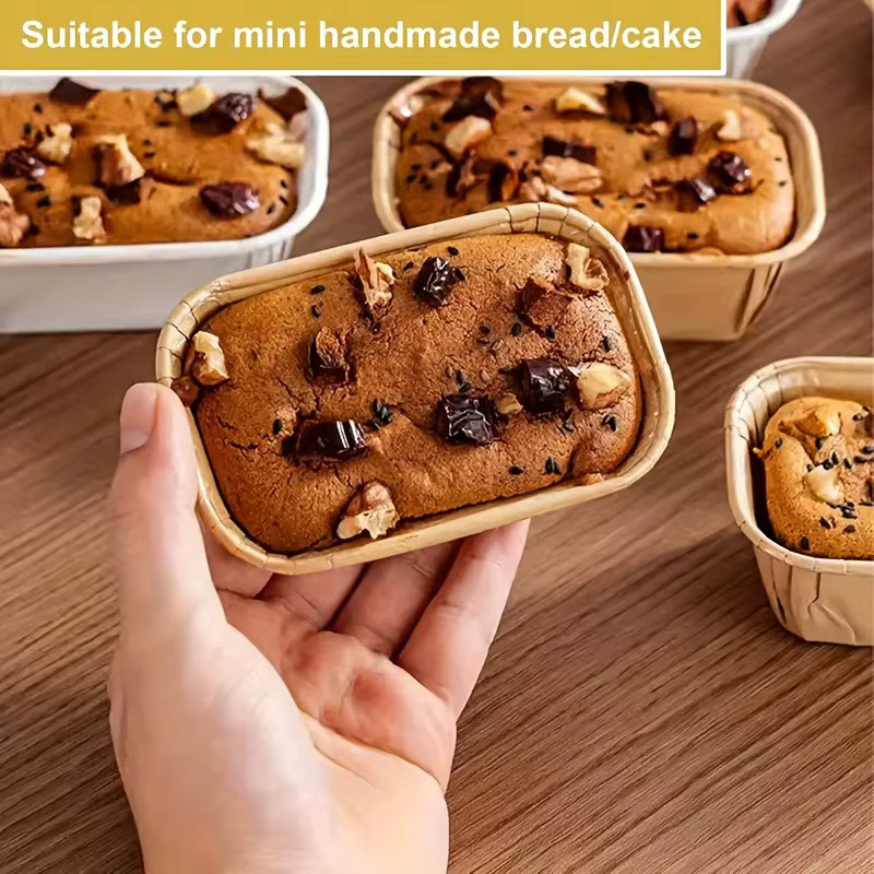 100 Stück YOCITY Backförmchen aus ölfestem Karton in Beige, rechteckige Kuchen- und Brotboxen mit Rillenrand für Muffins und Brot, B/T/H: 11,0 x 4,0 x 4,0 cm - Bild 2