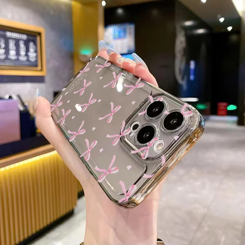 Transparente TPU Handyhülle mit rosa Schleife für Apple iPhone 16 15 14 13 12 11 Pro Max XR X XS Max SE2 stoßfest - Bild 3