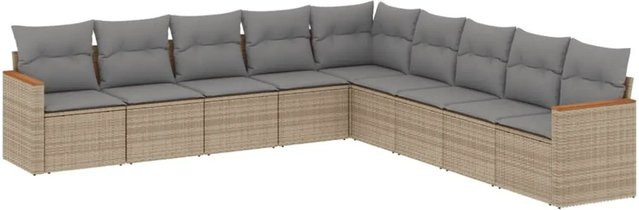 vidaXL 9-tlg Garten-Sofagarnitur in L-Form aus Poly-Rattan und Akazienholz mit Kissen, Beige - Bild 1