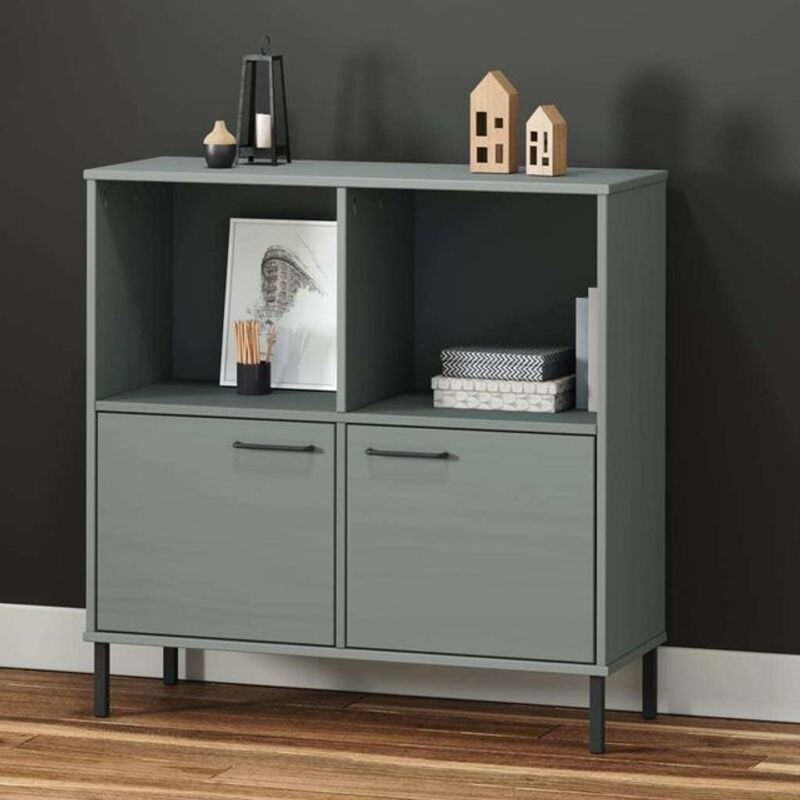Vidaxl Bücherregal Oslo aus Massivholz mit Metallbeinen in Grau, B/T/H: 90 x 35 x 90,5 cm - Bild 1