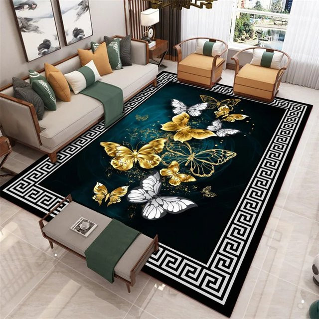 VIKAMA Teppich im modernen chinesischen Stil mit floralem Design, Schwarz, B/T: 180 x 120 cm - Bild 1