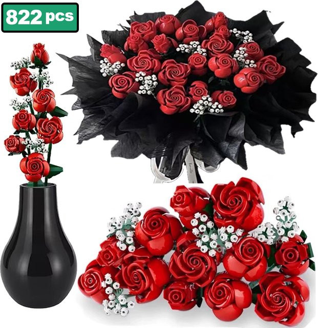 ZKZC Stadtbaukasten Rote Rosen Blumenstrauß, Bausteine, 822 Teile - Bild 1
