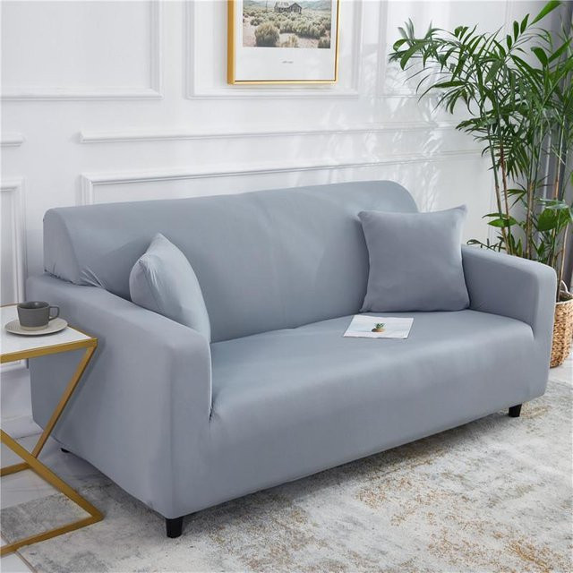 Elastischer Sofabezug von Your Warm Home in Grau, einfarbig und rutschfest, Stretch-Couchbezug für 4-Sitzer, Breite: 235-300 cm - Bild 1