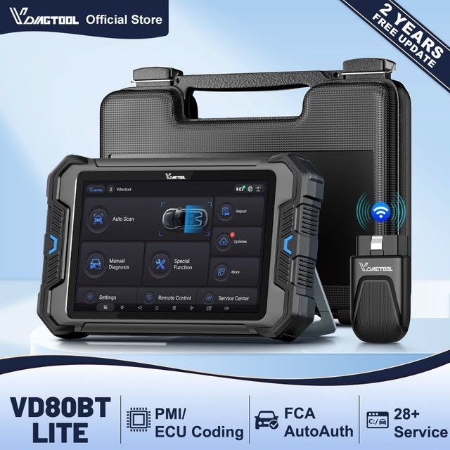 VDIAGTOOL VD80BT LITE 8 Zoll Auto-Diagnosegerät in Schwarz mit bidirektionalem OBD2-Scanner, ECU-Codierung und 28 Reset-Funktionen für FCA, CAN FD und DOIP - Bild 1
