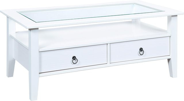 Inter Link Couchtisch Provence aus Kiefer Massivholz mit Sicherheitsglas und Schubladen, Weiss, B/T/H: 115 x 60 x 45 cm - Bild 1