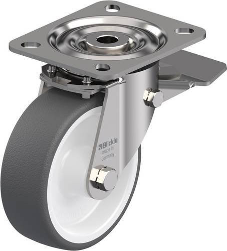 Blickle Lenkrolle LX-POTH 100G-ST mit Feststeller, Rad-Durchmesser: 100 mm, Tragfähigkeit: 250 kg, Edelstahl und Kunststoff, Grau/Weiß - Bild 1