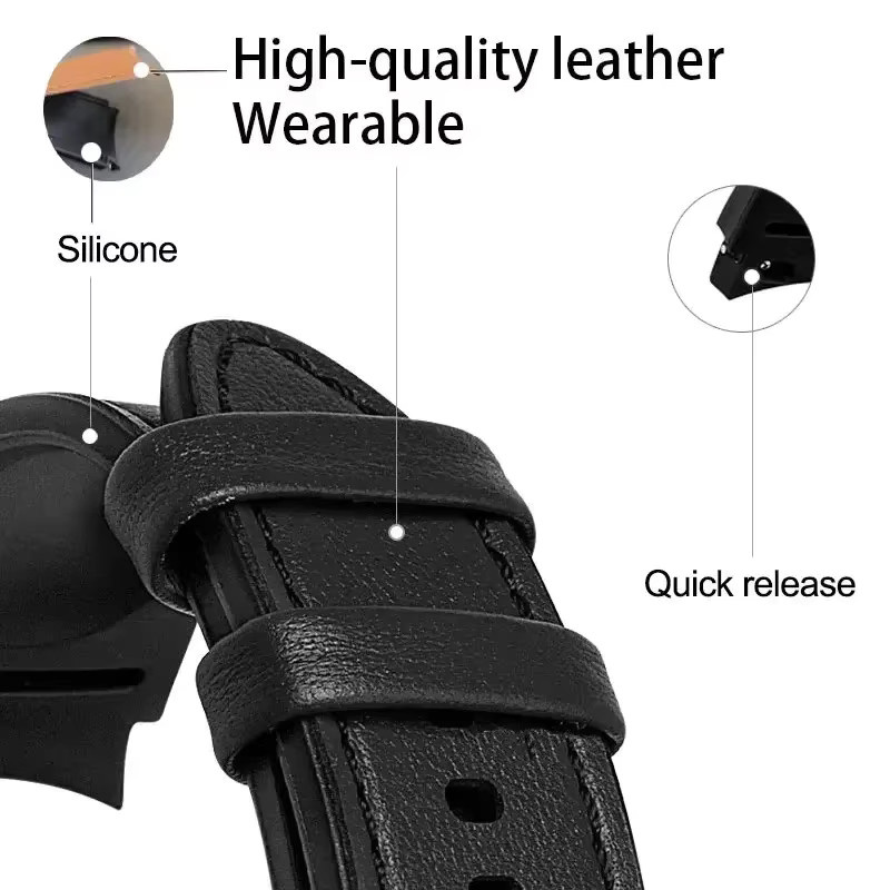 CAOWTAN Uhrenarmband Silikon, Leder, Edelstahl, Schwarz, für Samsung Galaxy Watch 6 5 Pro 4 44mm 40mm 47mm 43mm 46mm - Bild 1