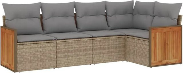 vidaXL 5-tlg. Garten-Sofagarnitur in L-Form mit Kissen, Beige/Grau, Poly-Rattan und Metallrahmen - Bild 1