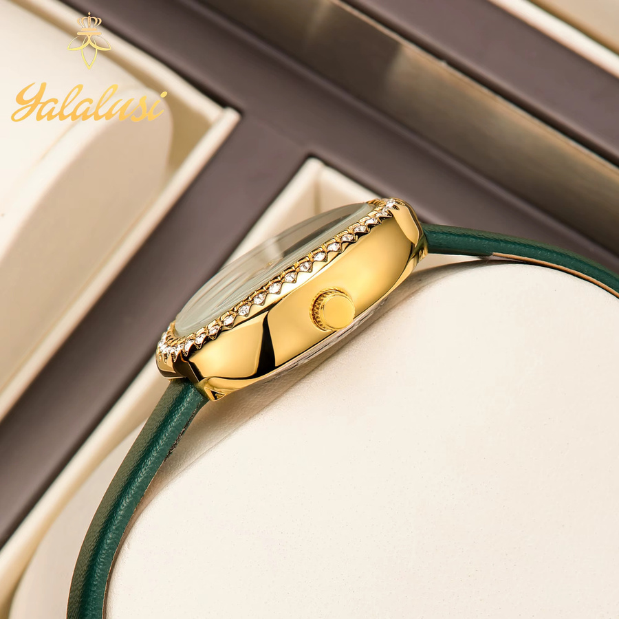 YaLaLuSi Armbanduhr, Quarz, Leder, Diamantbesetzt, Damen, Gold - Bild 2
