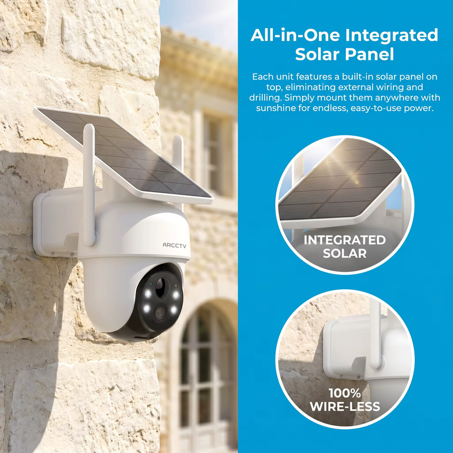 ARCCTV 4MP Solar Wifi Kamera Kit Outdoor Wireless Sicherheit Überwachung Set mit Sirene, Alarm, Humanoider Erkennung und Zwei-Wege-Audio in Weiß - Bild 5