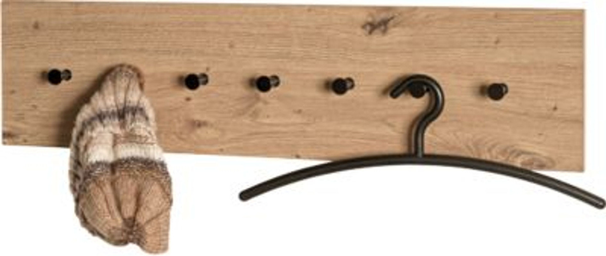 HAKU Wandgarderobe PARMA 7 mit 7 Haken in Eiche-Dekor und Schwarz, B: 80 cm, H: 20 cm, T: 5 cm - Bild 2