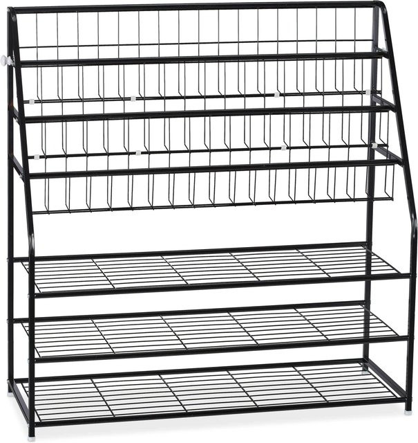 Relaxdays Zeitschriftenregal aus Metall in Schwarz, freistehend in moderner Gitter-Optik, B/T/H: 96 x 37 x 97 cm - Bild 1