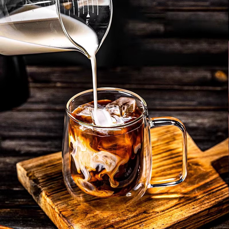 YWDL Doppelwandige Borosilikatglas-Tasse mit Henkel, transparente Kaffeetasse für Milch und Wasser, 250 ml - Bild 6