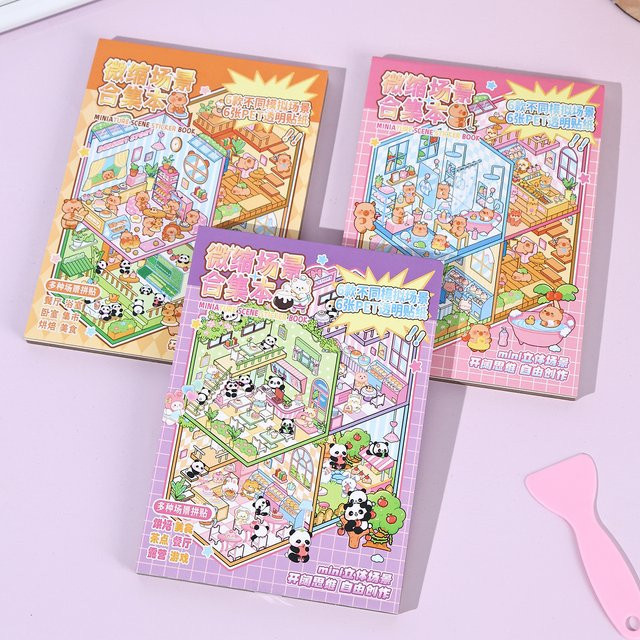 Handgemachtes DIY-Stickerbuch mit Miniaturszenen und Pinzetten in Multicolour aus Papier - Bild 1