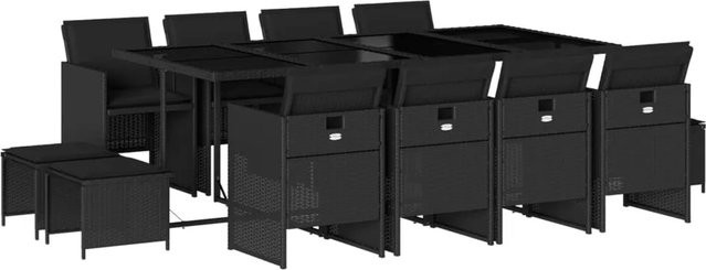vidaXL 13-tlg Garten-Essgruppe aus Poly-Rattan mit Kissen in Schwarz Modell 32 - Bild 1