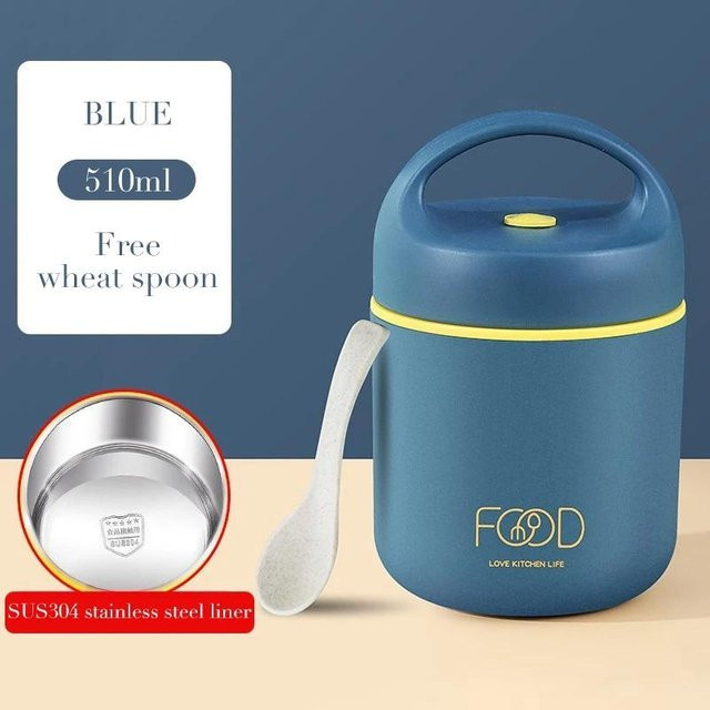 LChome Thermo-Bento-Box aus 304 Edelstahl für Kinder, isolierte Lunchbox in Weiß, Grün oder Blau - Bild 1