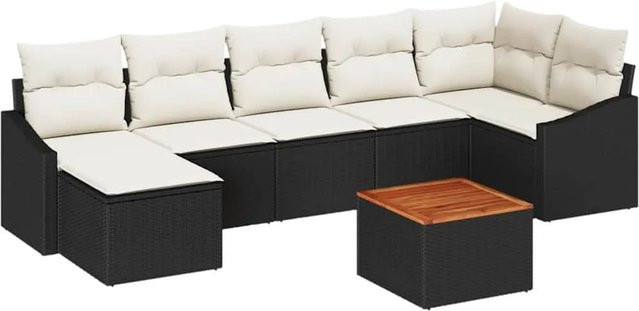 vidaXL Garten-Sofa-Set aus Poly-Rattan in Schwarz mit 8 Teilen und Kissen - Bild 1