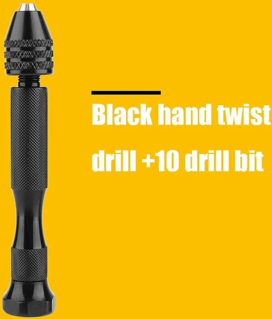 Fishine Mini Aluminium Handbohrer mit schlüssellosem Bohrfutter und 10 Spiralbohrer Bits in Schwarz - Bild 1