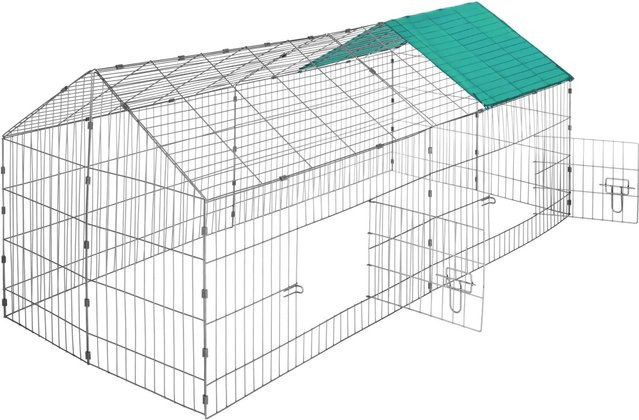tectake Freilaufgehege für Kaninchen aus 12 Gitterelementen mit Sonnenschutz in Grün, B/T/H: 180 x 75 x 75 cm - Bild 2
