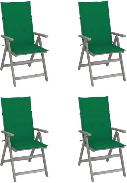 vidaXL Set aus 4 verstellbaren Hochlehnern aus Akazien-Massivholz mit Auflagen in Grau und Grün - Bild 1