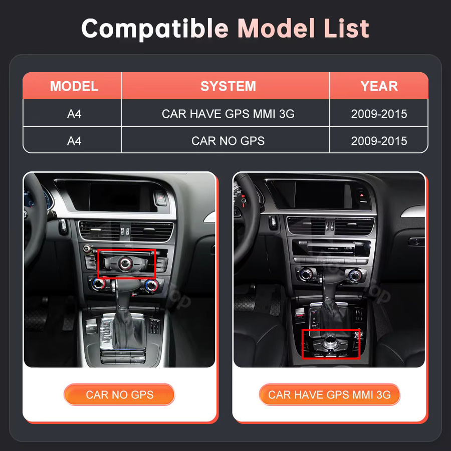 Wincago 12,3 Zoll Multimedia-Autoradio mit Linux-Touchscreen für Audi A4 2009–2015, Schwarz, mit kabellosem CarPlay, Android Auto und Airplay - Bild 2