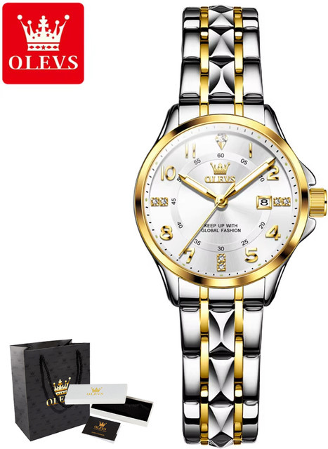 OLEVS Digitaluhr, Quarz, Edelstahl, Silber, Weiß, Damen - Bild 1