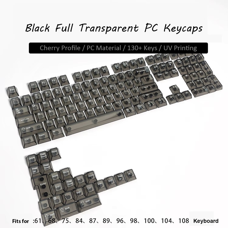 Oeny Transparente PC-Tastenkappen im Cherry-Profil für MX-Switches, 132 Stück, Schwarz, UV-Druck, Kristall-Design für Gaming-Tastaturen - Bild 5