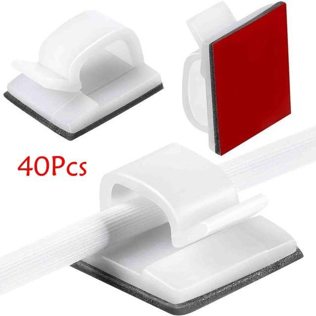 Selbstklebende Kabelklemmen für USB-C und Ethernet/LAN zur Kabelorganisation in Weiß (40 Stück) - Bild 1
