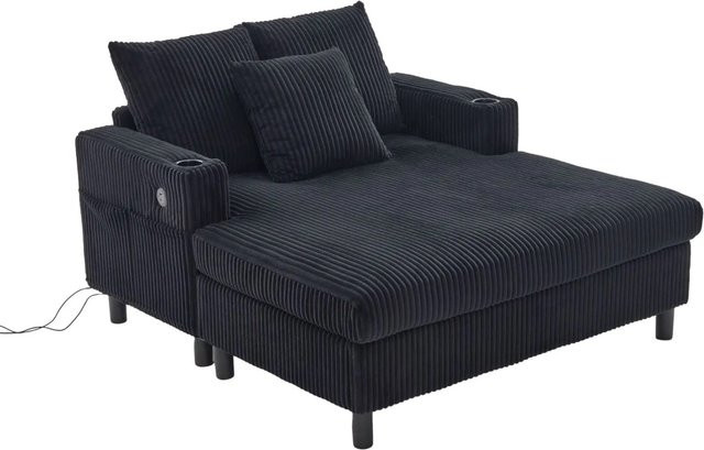 PXloue Schlafsessel Relaxsessel aus Corduroy mit LED, USB-Anschluss und Getränkehalter in Schwarz, B/T/H: 142 x 85 x 43 cm - Bild 1
