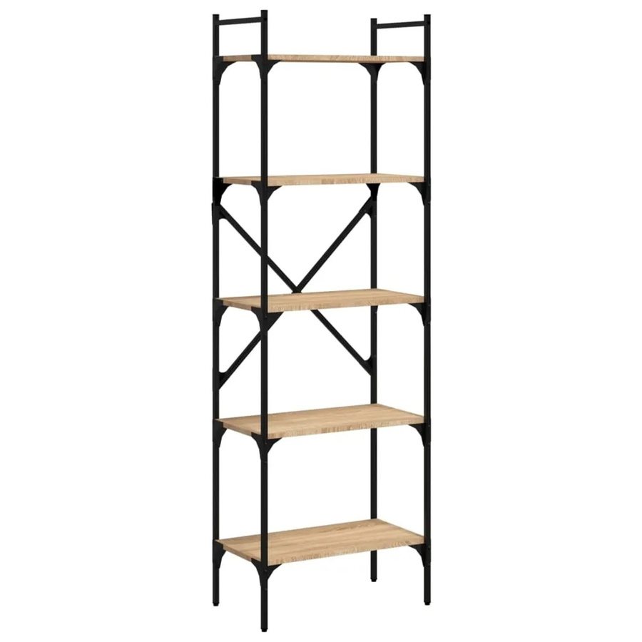 vidaXL Bücherregal mit 5 Fächern in Eiche und Metall im industriellen Design, B/T/H: 56 x 31,5 x 174 cm - Bild 2