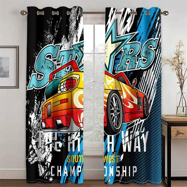 A Family Of Home Textiles 2-teiliges semi-transparentes Vorhangset mit 3D-Automuster in Multicolour, Breite: 100 cm, Höhe: 130 cm - Bild 1