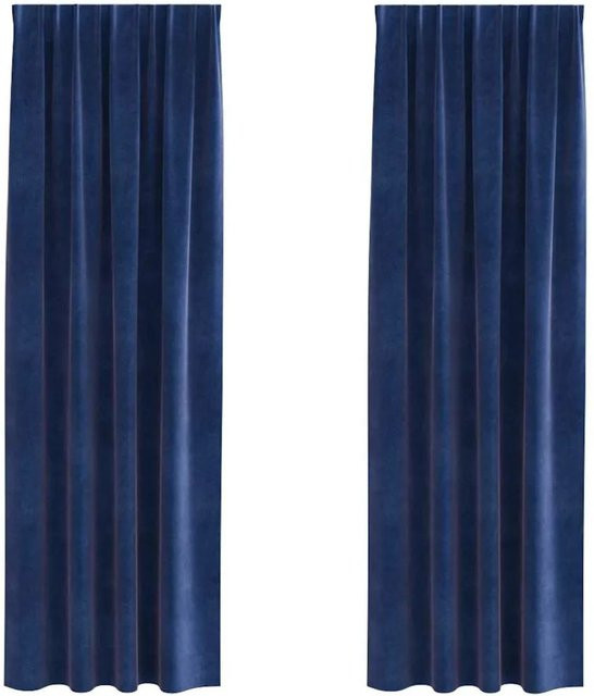 vidaXL Vorhänge aus Samt in Dunkelblau, 2er-Set, Verdunkelungsvorhänge, Breite: 140 cm, Höhe: 245 cm - Bild 1