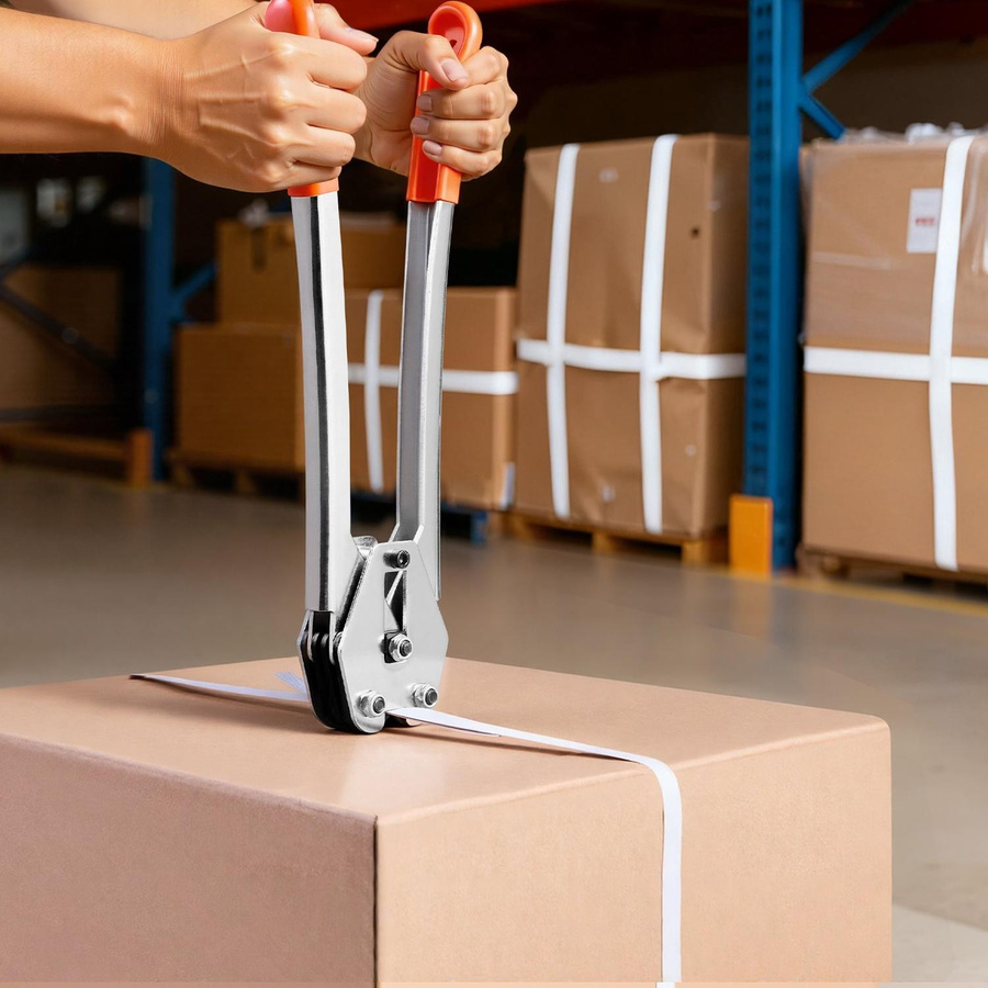 Buying Solutions MB Umreifungsband-Kit mit 100 m PP-Band in Orange, manuellem Kunststoff-Verschließwerkzeug und 100 Metall-Verschlüssen für die Palettenverpackung - Bild 2