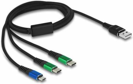 Delock USB 2.0 Kabel mit USB-A, USB-C und Micro-USB Steckern in Schwarz, Länge: 1,00 m - Bild 1