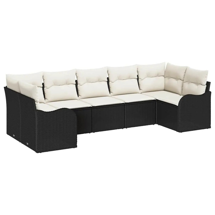 vidaXL Garten-Sofa-Set aus Polyrattan in Schwarz und Beige mit Kissen, 7-teiliges L-Shape Outdoor-Sitzmöbel für Garten und Terrasse - Bild 2