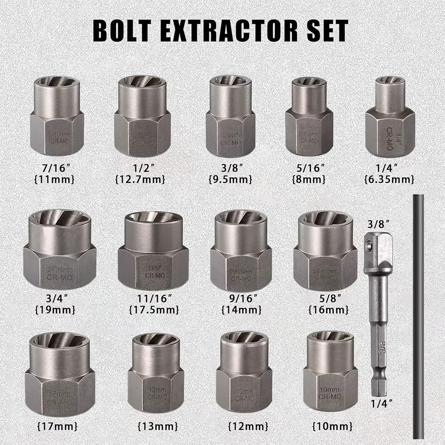 Podofo 15-teiliges Schrauben- und Mutternextraktor-Set aus Chrom-Molybdän-Stahl in Silber mit Aufbewahrungsbox - Bild 3