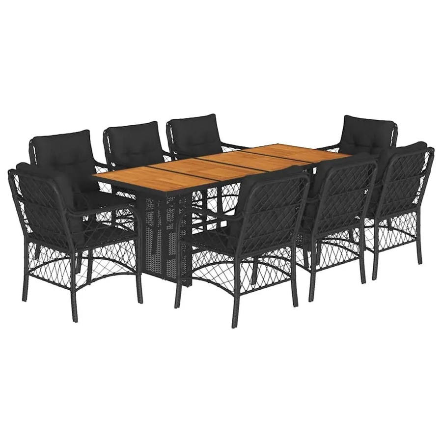 vidaXL 9-teilige Garten-Essgruppe aus Poly-Rattan und Akazienholz in Schwarz mit Kissen - Bild 2