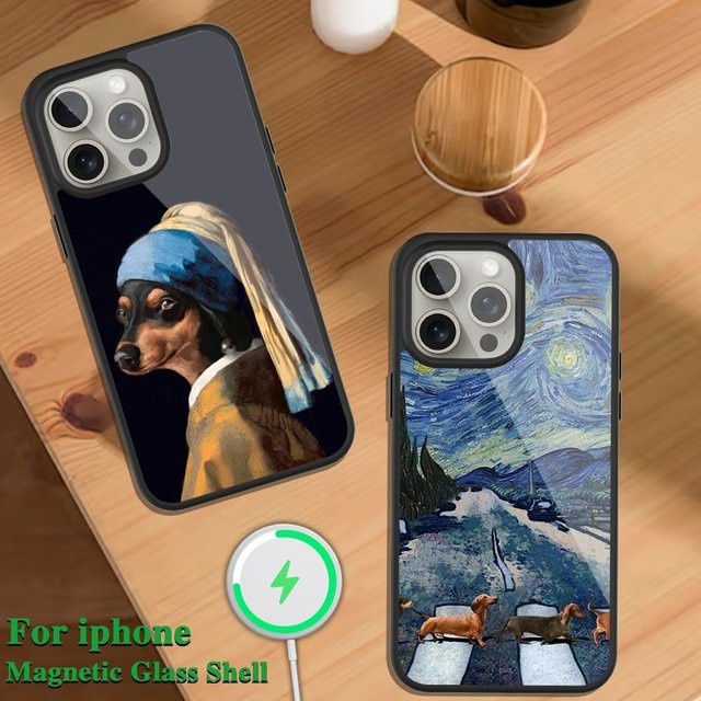 Lustige Dackel Handyhülle mit MagSafe Magnet für iPhone 11 12 13 14 15 Pro Max Plus inklusive Glas Ladecharge - Bild 1