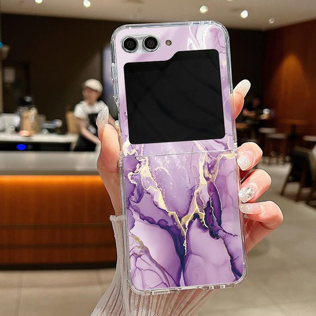 Samsung Galaxy Z Flip 7 6 5 4 3 Hülle mit Aquarell-Marmormuster in Weiß und Transparent als faltbare Hartschalen-Abdeckung - Bild 1