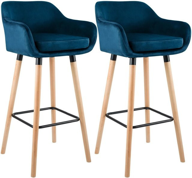 DELUKE 2er Set Barhocker MIRID Samt Blau mit Lehne B/T/H: 55 x 46 x 99 cm - Bild 1