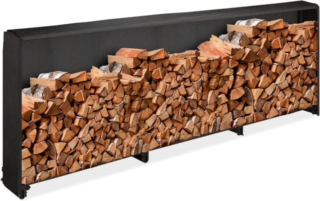 Relaxdays Kaminholzregal aus Eisen mit Abdeckung in Schwarz matt, B/T/H: 110 x 322 x 29 cm - Bild 1