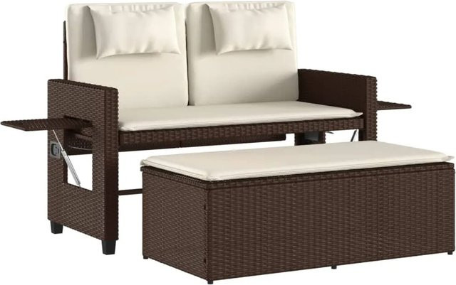 vidaXL Gartenbank aus Poly Rattan und Metall mit Kissen in Braun und Weiß, modern und verstellbar - Bild 1