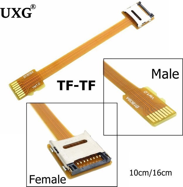 UXG Micro SD TF Speicherkarten-Kit FPC-Verlängerungskabel in Orange, Länge: 10 cm und 16 cm - Bild 1