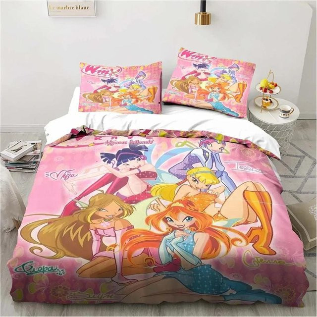 Winx Anime Kawaii Bettwäsche Set aus Mikrofaser, 3-teilig, Mehrfarbig, B/H: 200 x 230 cm - Bild 1